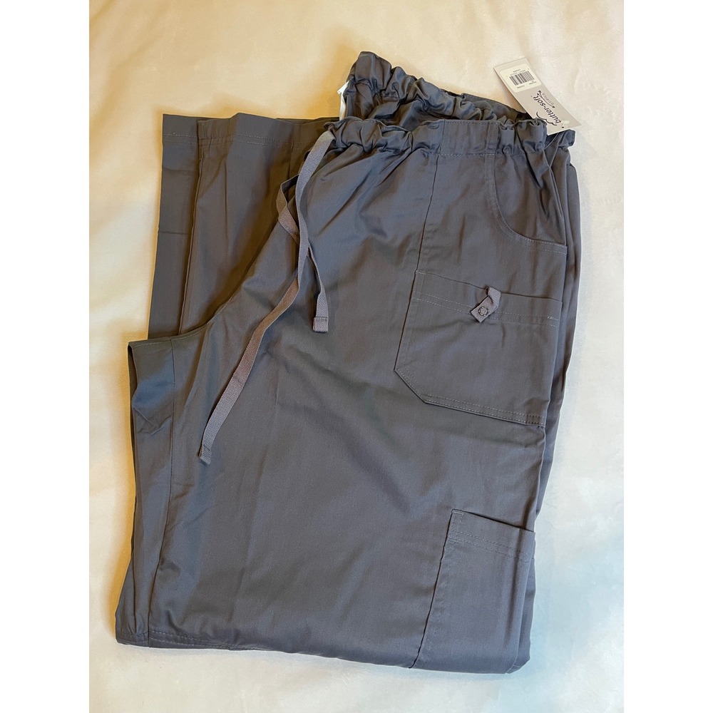 Butter-Soft Stretch Scrub Pants Womens 2X Charcoal Gray Cargo Drawstring BSS696